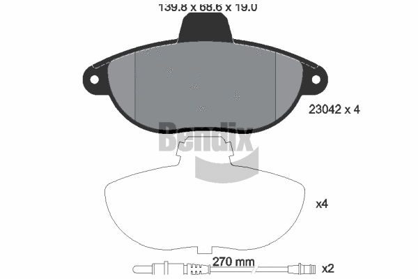 BPD1254 BENDIX Braking Комплект тормозных колодок, дисковый тормоз (фото 1)