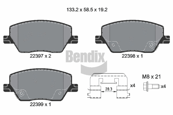 BPD1256 BENDIX Braking Комплект тормозных колодок, дисковый тормоз (фото 1)