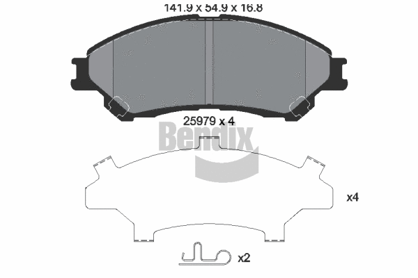 BPD1258 BENDIX Braking Комплект тормозных колодок, дисковый тормоз (фото 1)