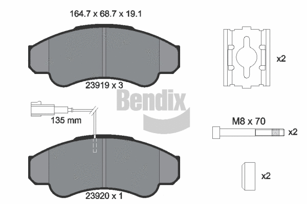 BPD1282 BENDIX Braking Комплект тормозных колодок, дисковый тормоз (фото 1)