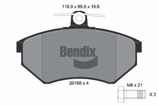 BPD1284 BENDIX Braking Комплект тормозных колодок, дисковый тормоз (фото 1)