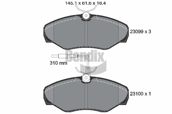 BPD1293 BENDIX Braking Комплект тормозных колодок, дисковый тормоз (фото 1)