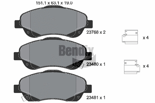 BPD1319 BENDIX Braking Комплект тормозных колодок, дисковый тормоз (фото 1)