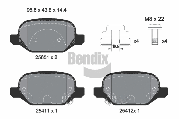 BPD1345 BENDIX Braking Комплект тормозных колодок, дисковый тормоз (фото 1)