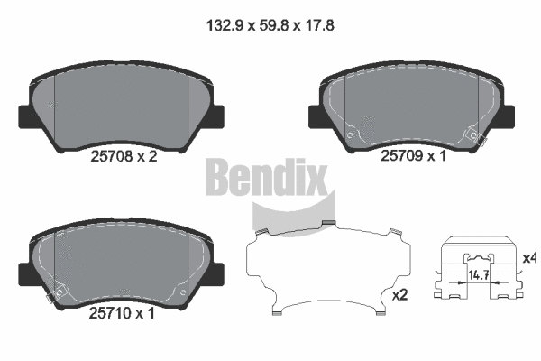 BPD1365 BENDIX Braking Комплект тормозных колодок, дисковый тормоз (фото 1)