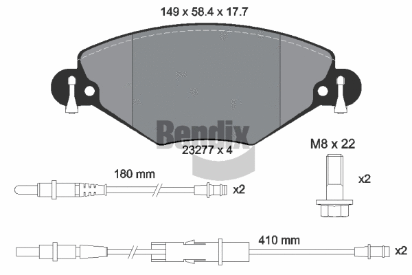 BPD1368 BENDIX Braking Комплект тормозных колодок, дисковый тормоз (фото 1)