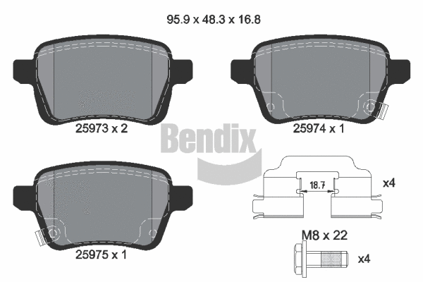 BPD1394 BENDIX Braking Комплект тормозных колодок, дисковый тормоз (фото 1)
