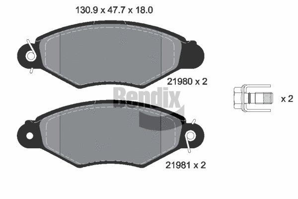 BPD1402 BENDIX Braking Комплект тормозных колодок, дисковый тормоз (фото 1)