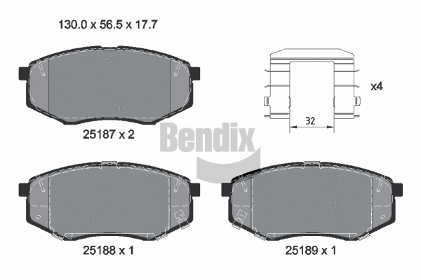 BPD1421 BENDIX Braking Комплект тормозных колодок, дисковый тормоз (фото 1)