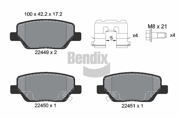 BPD1422 BENDIX Braking Комплект тормозных колодок, дисковый тормоз (фото 1)