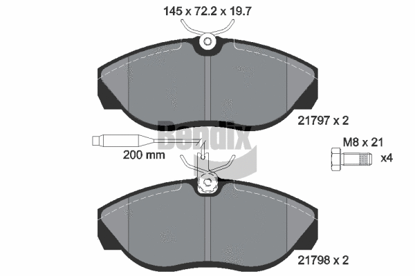 BPD1424 BENDIX Braking Комплект тормозных колодок, дисковый тормоз (фото 1)