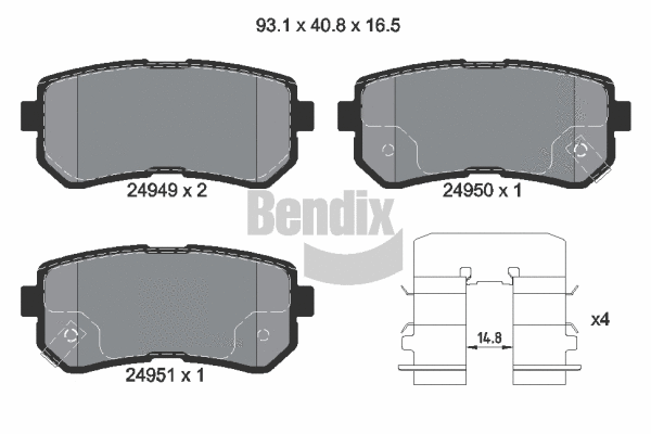 BPD1431 BENDIX Braking Комплект тормозных колодок, дисковый тормоз (фото 1)