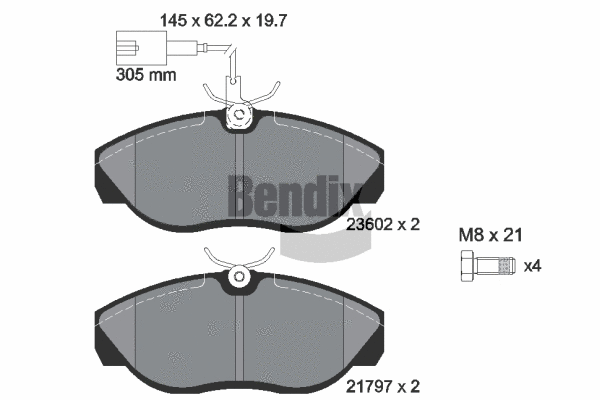 BPD1496 BENDIX Braking Комплект тормозных колодок, дисковый тормоз (фото 1)