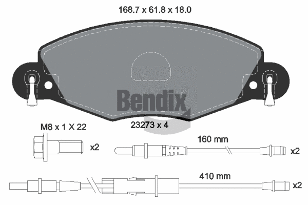 BPD1503 BENDIX Braking Комплект тормозных колодок, дисковый тормоз (фото 1)