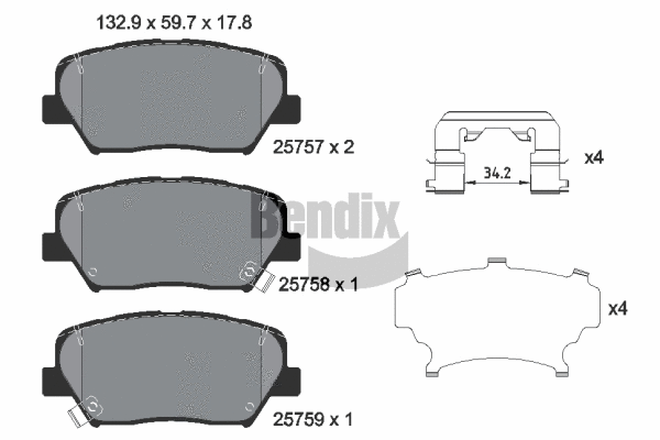 BPD1524 BENDIX Braking Комплект тормозных колодок, дисковый тормоз (фото 1)