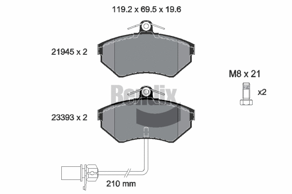 BPD1529 BENDIX Braking Комплект тормозных колодок, дисковый тормоз (фото 1)