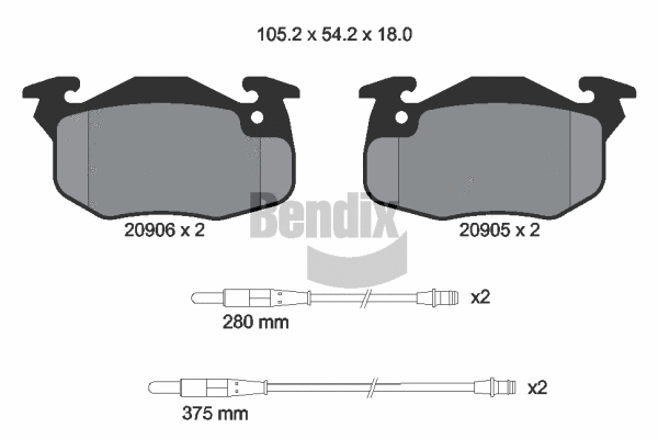 BPD1538 BENDIX Braking Комплект тормозных колодок, дисковый тормоз (фото 1)