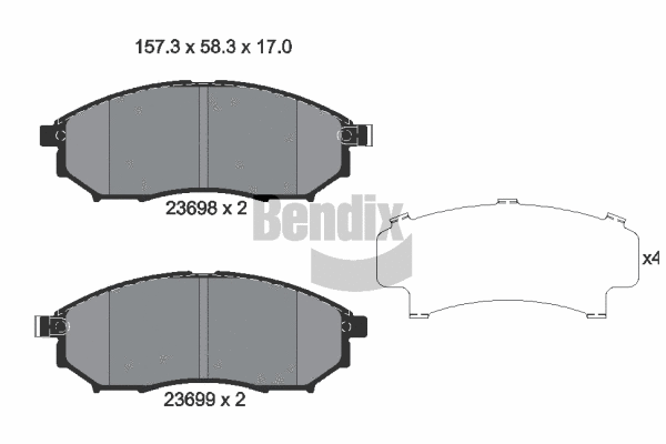 BPD1552 BENDIX Braking Комплект тормозных колодок, дисковый тормоз (фото 1)