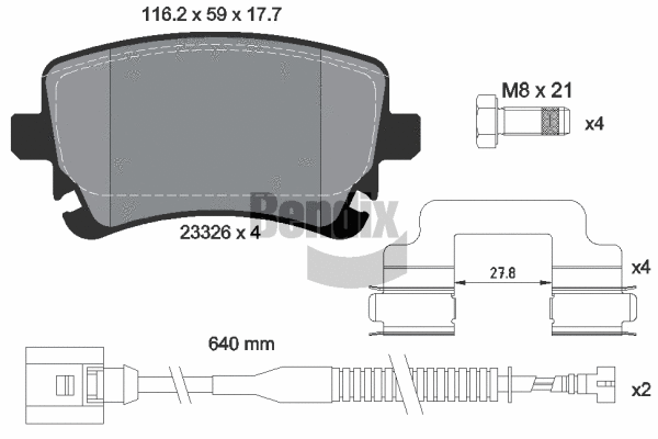 BPD1566 BENDIX Braking Комплект тормозных колодок, дисковый тормоз (фото 1)