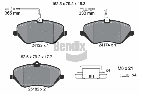 BPD1603 BENDIX Braking Комплект тормозных колодок, дисковый тормоз (фото 1)