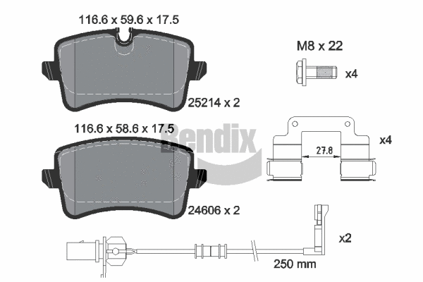 BPD1606 BENDIX Braking Комплект тормозных колодок, дисковый тормоз (фото 1)