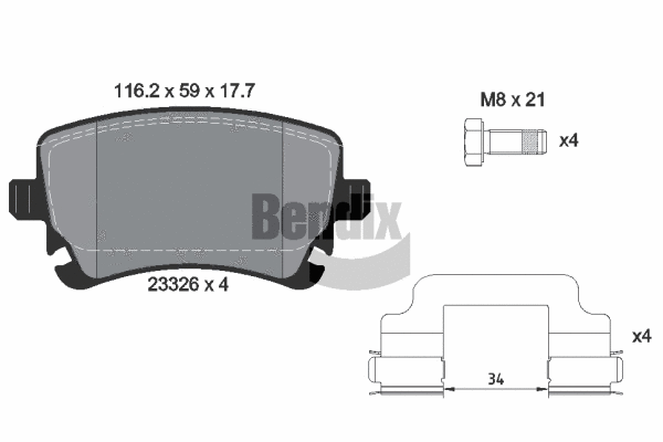 BPD1613 BENDIX Braking Комплект тормозных колодок, дисковый тормоз (фото 1)