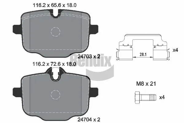 BPD1618 BENDIX Braking Комплект тормозных колодок, дисковый тормоз (фото 1)