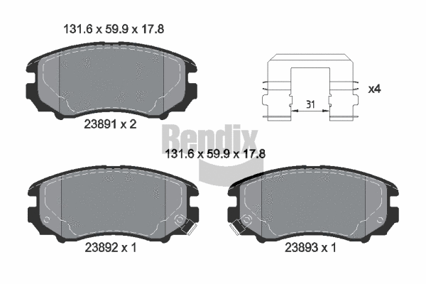 BPD1620 BENDIX Braking Комплект тормозных колодок, дисковый тормоз (фото 1)