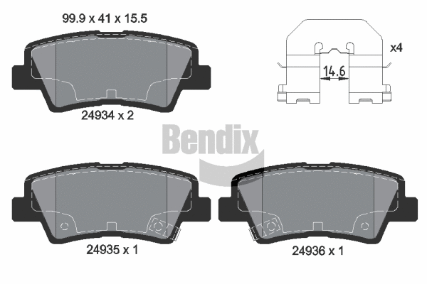 BPD2208 BENDIX Braking Комплект тормозных колодок, дисковый тормоз (фото 1)