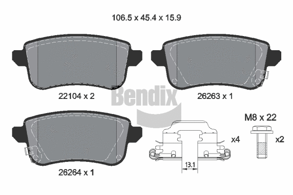 BPD2394 BENDIX Braking Комплект тормозных колодок, дисковый тормоз (фото 1)