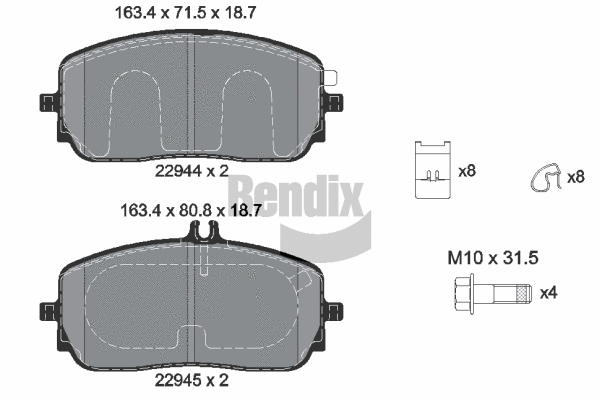 BPD2438 BENDIX Braking Комплект тормозных колодок, дисковый тормоз (фото 1)