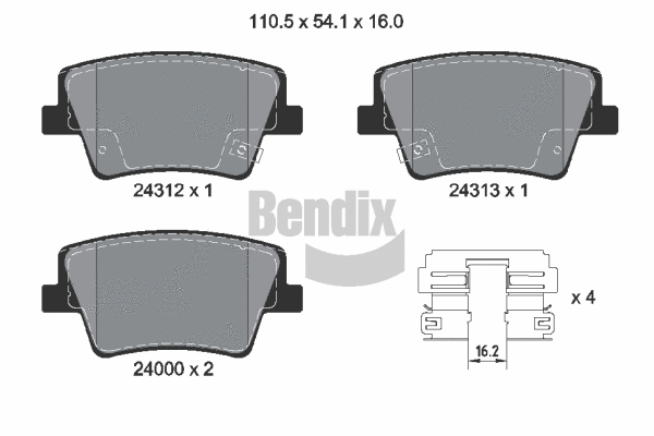 BPD2442 BENDIX Braking Комплект тормозных колодок, дисковый тормоз (фото 1)