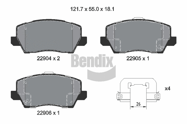 BPD2444 BENDIX Braking Комплект тормозных колодок, дисковый тормоз (фото 1)