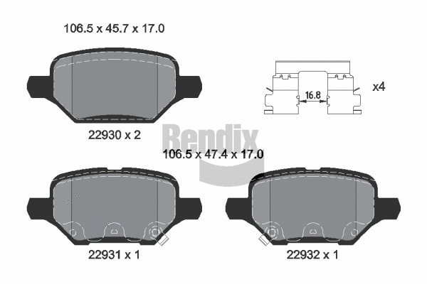 BPD2453 BENDIX Braking Комплект тормозных колодок, дисковый тормоз (фото 1)