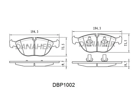 DBP1002 DANAHER Комплект тормозных колодок, дисковый тормоз (фото 1)