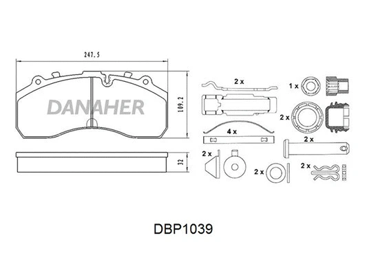 DBP1039 DANAHER Комплект тормозных колодок, дисковый тормоз (фото 1)