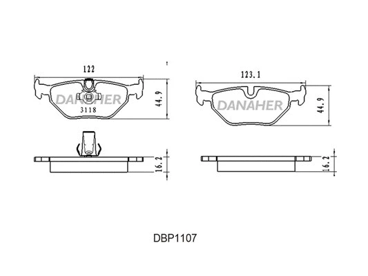 DBP1107 DANAHER Комплект тормозных колодок, дисковый тормоз (фото 1)