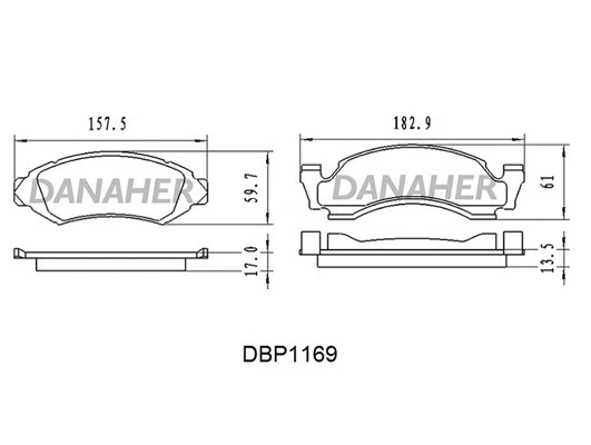 DBP1169 DANAHER Комплект тормозных колодок, дисковый тормоз (фото 1)