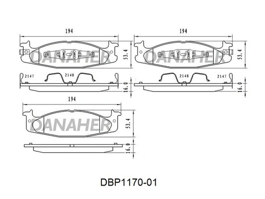 DBP1170-01 DANAHER Комплект тормозных колодок, дисковый тормоз (фото 1)
