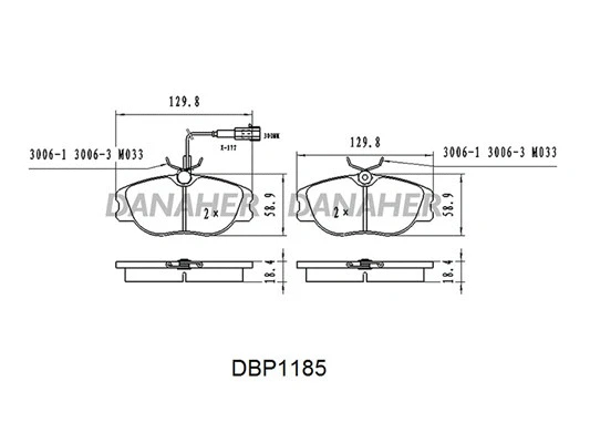 DBP1185 DANAHER Комплект тормозных колодок, дисковый тормоз (фото 1)