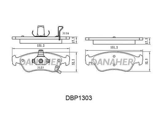 DBP1303 DANAHER Комплект тормозных колодок, дисковый тормоз (фото 1)