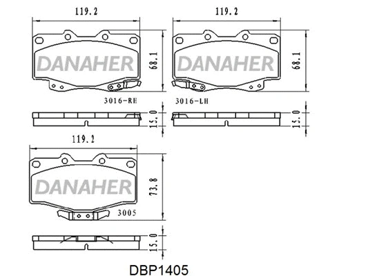 DBP1405 DANAHER Комплект тормозных колодок, дисковый тормоз (фото 1)