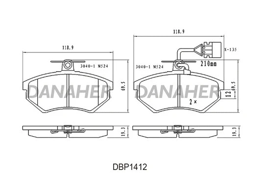 DBP1412 DANAHER Комплект тормозных колодок, дисковый тормоз (фото 1)