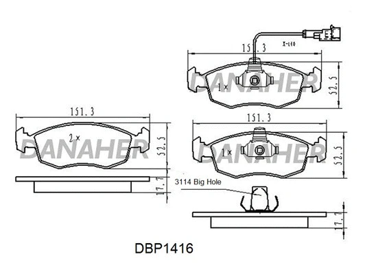 DBP1416 DANAHER Комплект тормозных колодок, дисковый тормоз (фото 1)