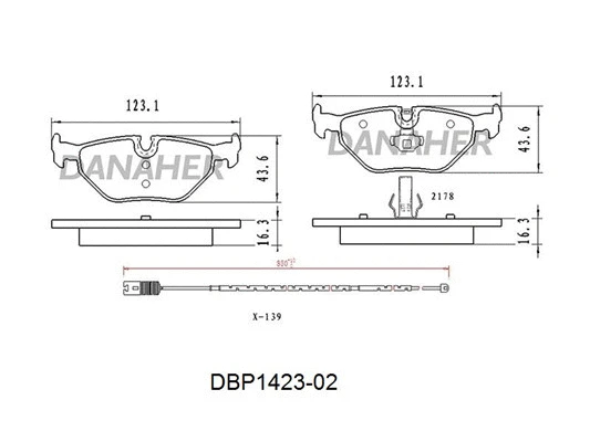 DBP1423-02 DANAHER Комплект тормозных колодок, дисковый тормоз (фото 1)