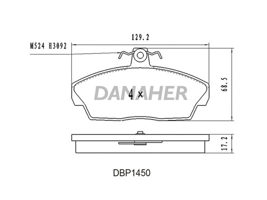 DBP1450 DANAHER Комплект тормозных колодок, дисковый тормоз (фото 1)