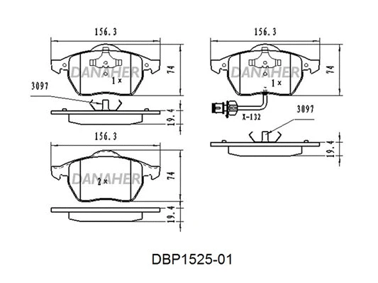 DBP1525-01 DANAHER Комплект тормозных колодок, дисковый тормоз (фото 1)