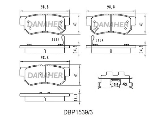 DBP1539/3 DANAHER Комплект тормозных колодок, дисковый тормоз (фото 1)