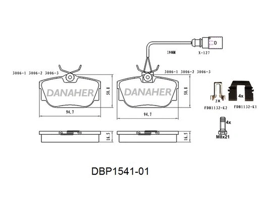 DBP1541-01 DANAHER Комплект тормозных колодок, дисковый тормоз (фото 1)