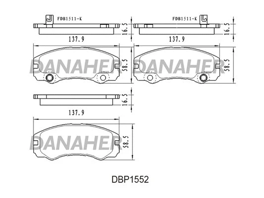 DBP1552 DANAHER Комплект тормозных колодок, дисковый тормоз (фото 1)